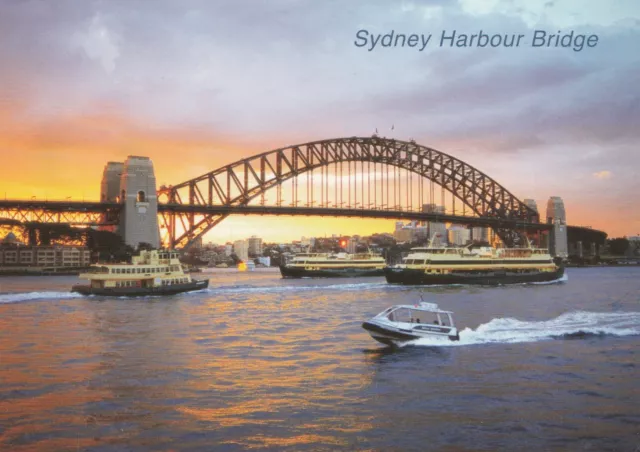 1990s VINTAGE AUSTRALIAN COLOUR POSTCARD Sydney Harbour Bridge at Sunset