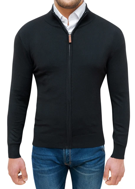 MAGLIONE CARDIGAN UOMO INVERNALE NERO CASUAL PULLOVER FELPA taglia da S a 6XL