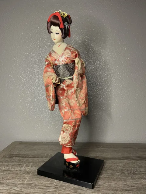 Japanese Doll, Geisha Dressed Traditional, Vintage Old Made in Japan 15” Tall
