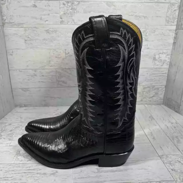 Tony Lama Western Boots Mens Size 9.5D Black Leather Pointed Toe Handcrafted