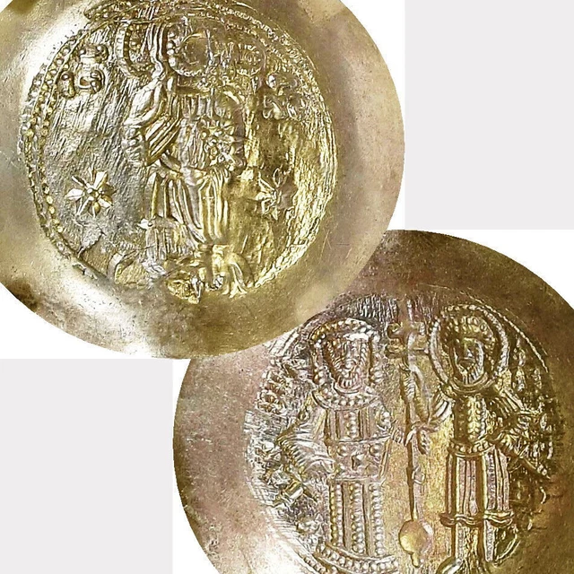 JESUS CHRIST Manuel I, St Theodore. NGC Mint State! EL Gold-Silver Aspron Trachy