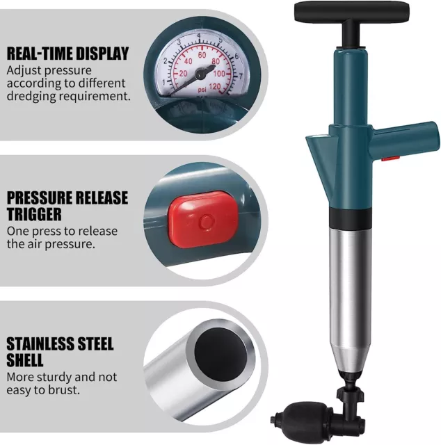 Toilet Plunger Air High Pressure Drain Blaster Compressed Pump Sink Pipe Cleaner 3