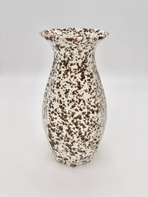 Mid-century Vase Royal Haegar Stamped Pottery  White And Brown Speckled Vase