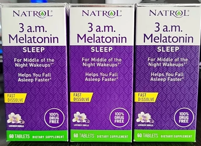 Natrol 3 a.m. Melatonin Sleep Lavender Vanilla 60 tabs 3 Bottles