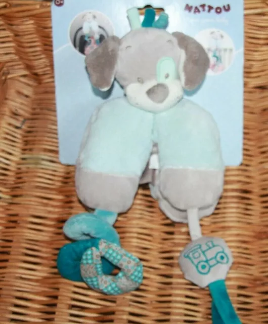 Doudou Nattou Chien Cyril Et Gaston Gris Bleu  Train Grelot Activite  Neuf