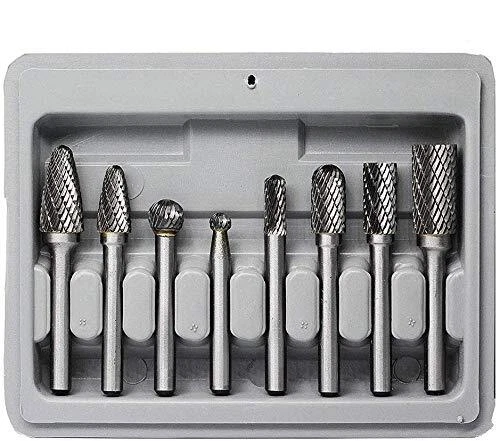 Carbide Burr Set 8pcs  1/4 Inch Shank Diameter Double Cut Rotary Files Metal