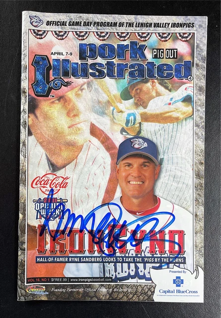 Ryne Sandberg Signed Lehigh Valley Ironpigs Pork Illustrated Program AUTO Ryne Sandberg Signed Lehigh Valley Ironpigs Pork Illustrated Program AUTO