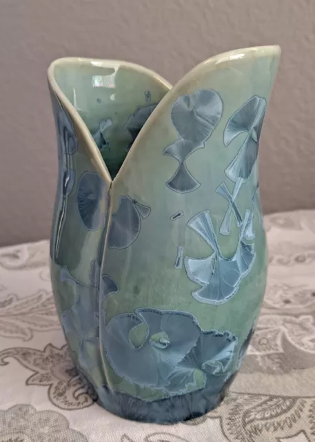 Studio Pottery 5" Vase With Crystalline Glaze, Unique Shape-Signed