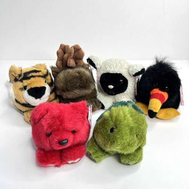 PUFFKINS Misc Assorted Plush Stuffed Toys Swibco Toucan Lamb Vntg 90s Lot of 6