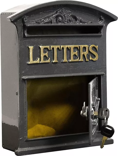 Traditional Old Style Letter Post Box Solid Steel Construction Durable 2 Keys 3