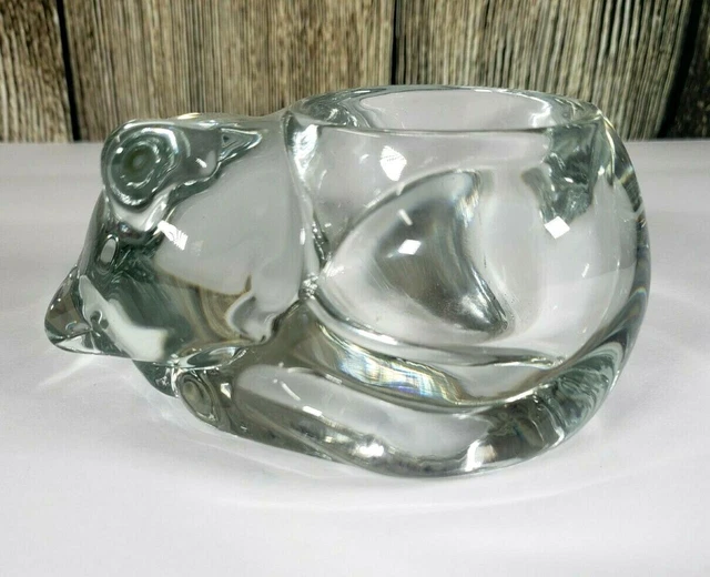 VTG Clear Glass Sleeping Cat Votive Tealight Candle Holder Paperweight Kitsch