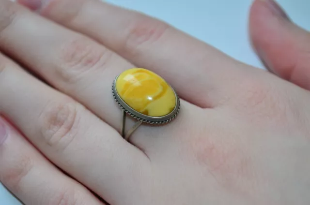 Vintage Natural Baltic Amber Ring Egg Yolk Royal White 3,2g