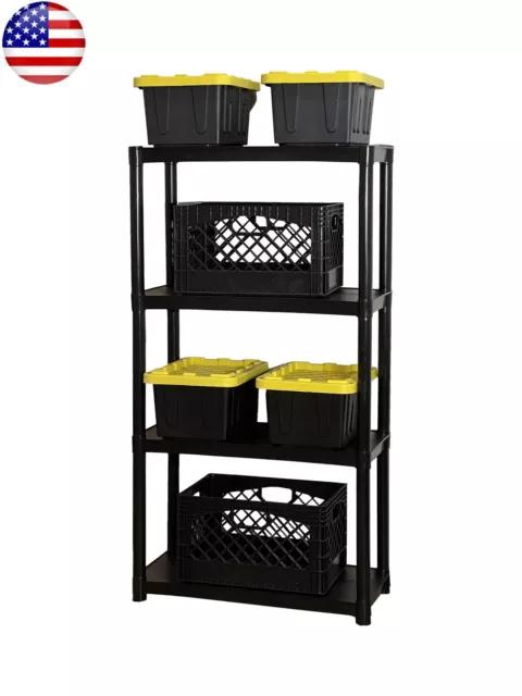 Freestanding 4 Shelf Plastic Storage 280 Lb Capacity Storing Small Large Items