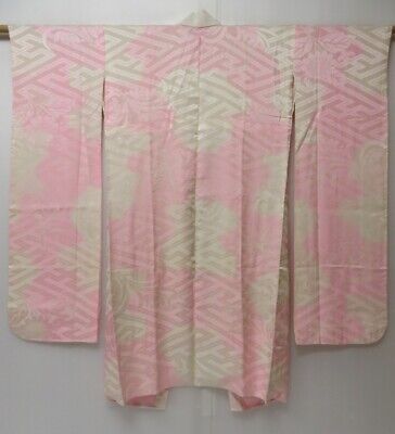 2108T08z760 Vintage Japanese Kimono Silk FURISODE JUBAN Off-white