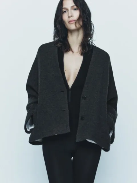 Nwt Zara Sz M Manteco Wool Jacket Coat Cardigan Zw Collection Runs Big New