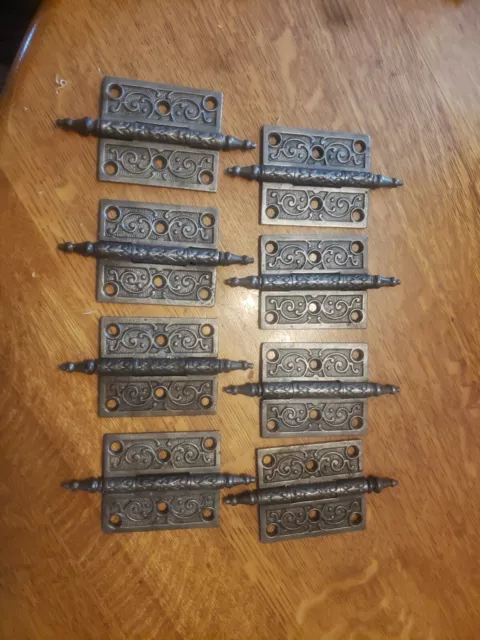 8 Old Door Hinges 3 1/2 x 3 Antique Steeple Top victorian  Cast Iron