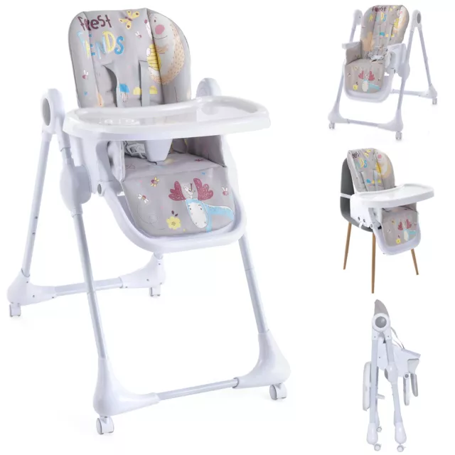 3-in-1 Baby High Chair Adjustable Foldable Infant Feeding Eating Chair w/ Wheels