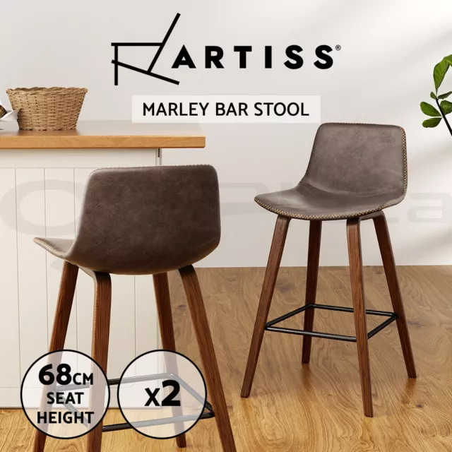 Artiss 2x Bar Stools Kitchen Dining Chairs Vintage Leather Stool Wooden