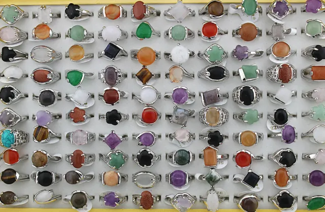 Wholesale Lots 40pcs Mixed Fashion Jewelry Assorted Natural Stone Women Rings