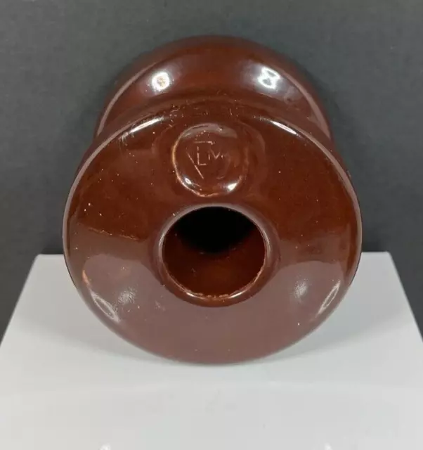 Vintage Brown Porcelain High Voltage Power Line Wire Insulator - Marked LM