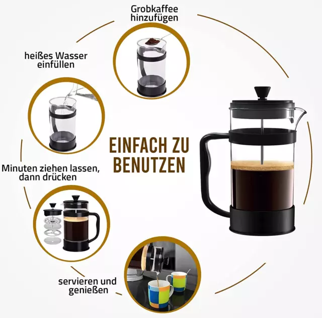 KICHLY French Press Kaffeemaschine- Tragbare Cafetière Mit Dreifachfilter- Hitze 3
