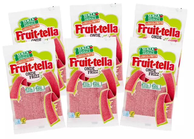 6X Fruittella Onde Frizz, Caramelle Gommose Frizzanti alla Fragola Vegane 145g