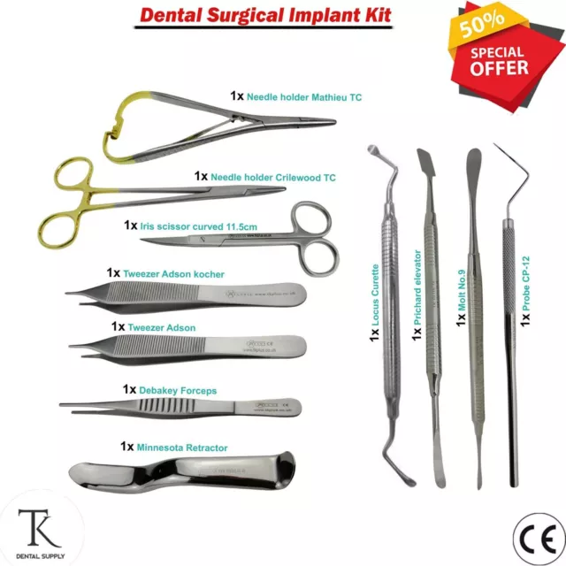 Surgical Oral Surgery Kit Dental Tweezers Needle Holder Scissor Locus Curette CE