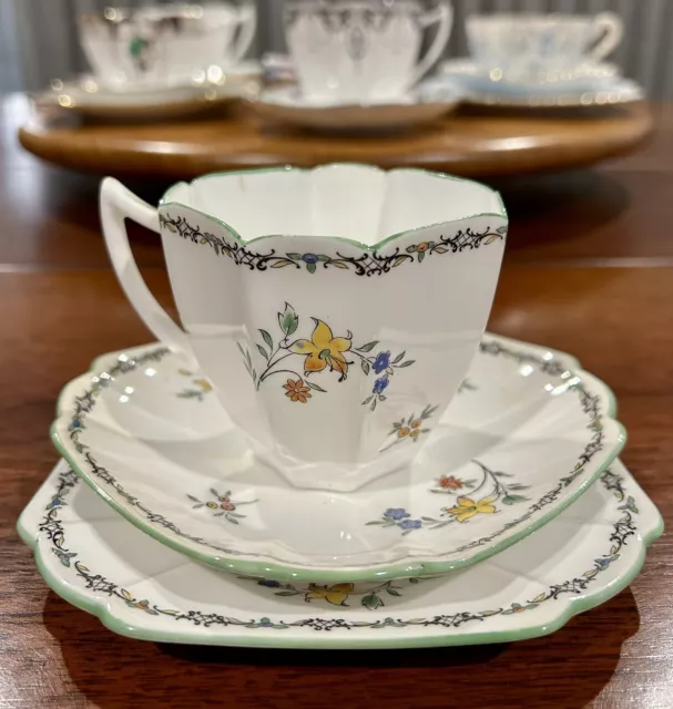 Antique c1929 Shelley Bone China #2129 Floral Trio Set - Made in England 2