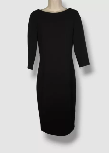 $376 Theory Women's Black Boat Neck 3/4 Sleeve Varetta Sheath Dress Size 2