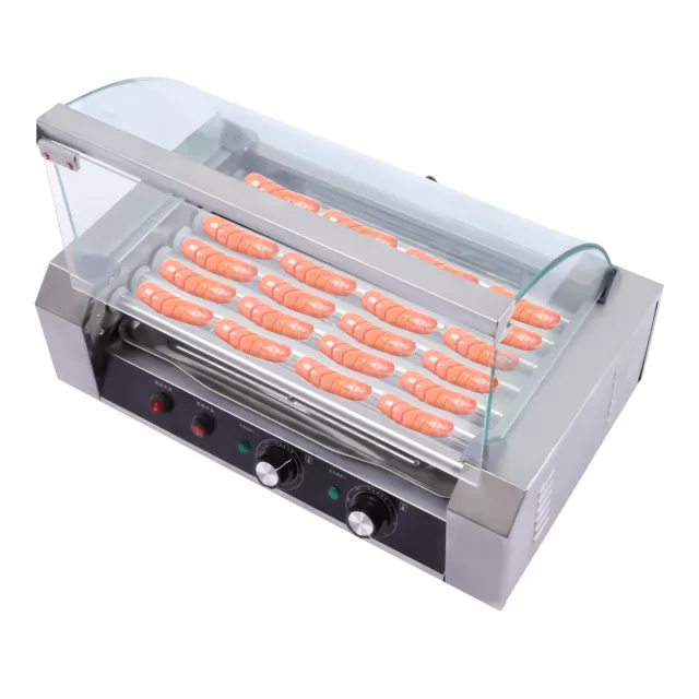 Electric Commercial 18 Hot Dog 7 Roller Grill Cooker Machine & Glass Cover 110V