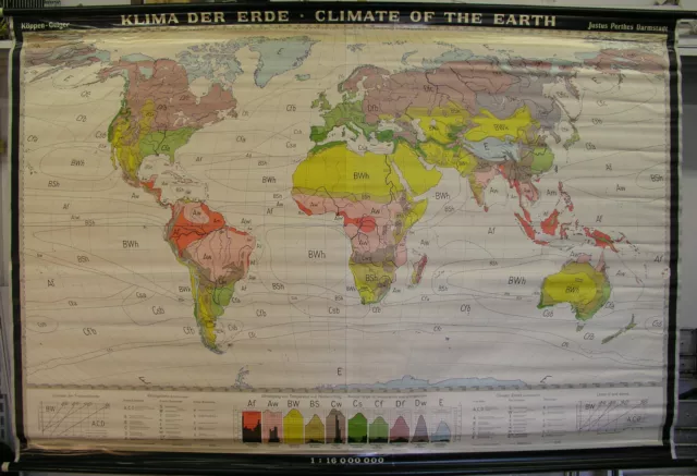 Schulwandkarte schöne alte Klimakarte Weltkarte 211x140 vintage climate map 1968