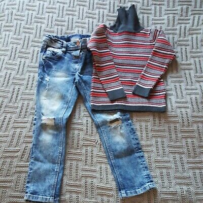 Next girls distressed jeans & jumper outfit age 3-4 years