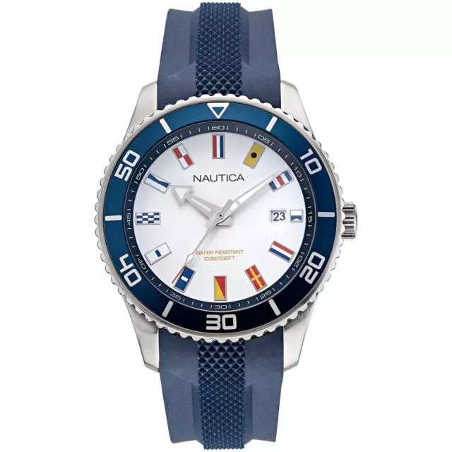 Orologio Uomo NAUTICA PACIFIC BEACH NAPPBF914 Silicone Blu Bianco Sub 100mt