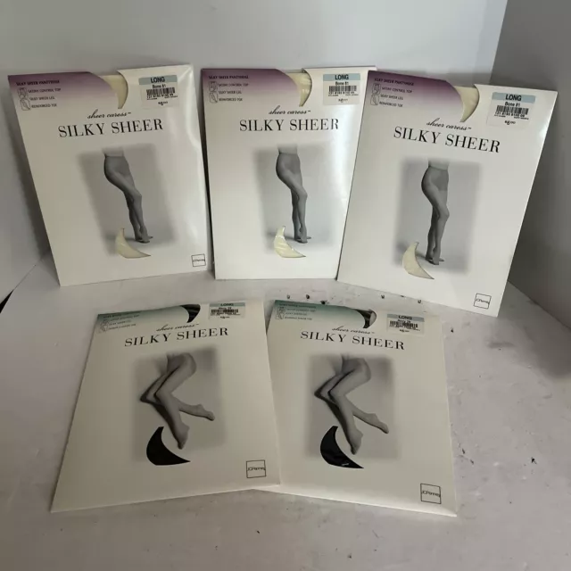 5 PAIRS NEW JC Penney Silky Sheer Caress Long Pantyhose 3x Bone 81 2x