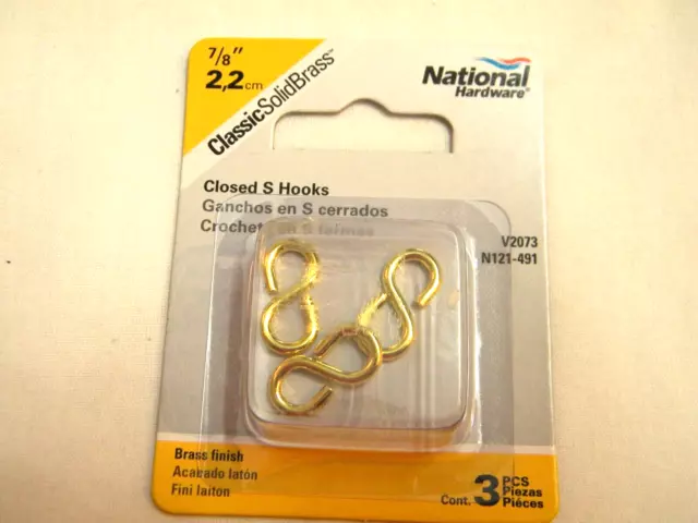National Hardware N121-491 V2073 Closed S Hooks 7/8" Solid Brass 3 Pack