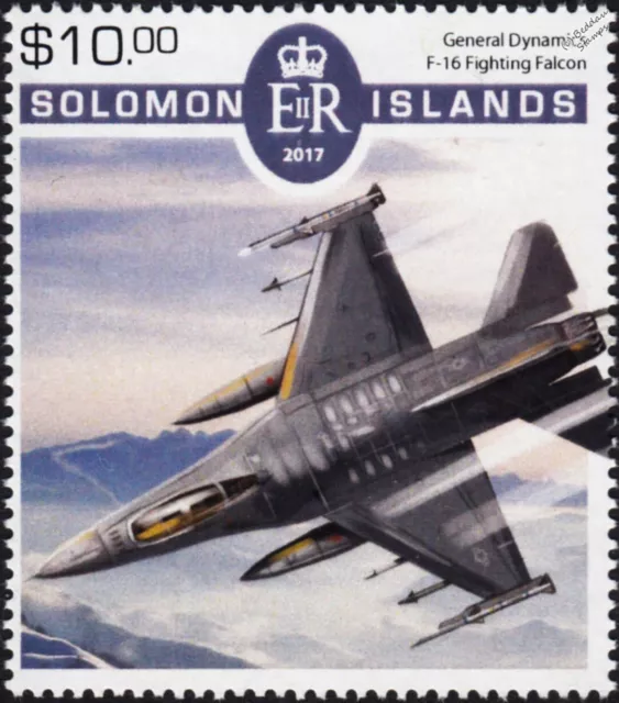 USAF General Dynamics F-16 FIGHTING FALCON Fighter Aircraft Stamp 2017 Solomons