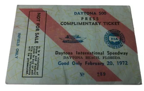 1972 Daytona 500 Press Pass AJ Foyt Win Ticket Nascar Stock Car Race Indy 500