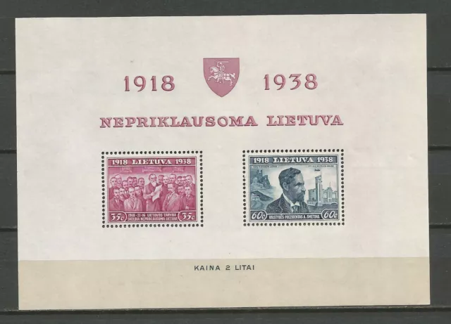 Lithuania Litauen 1939 MH* Mi block1A Sc 309a 20th Anniversary Independence