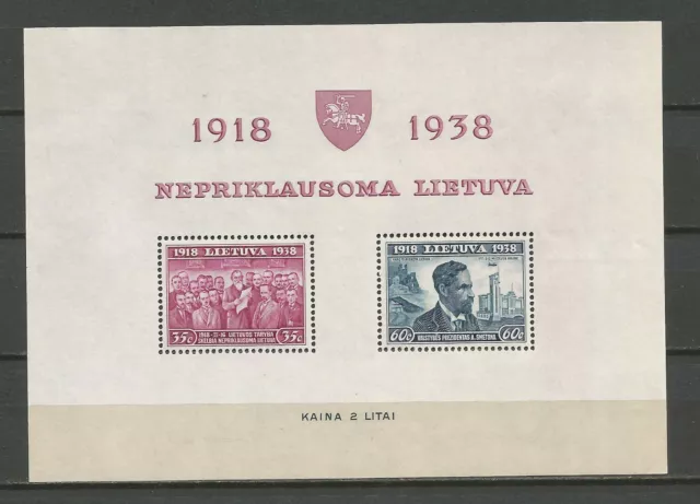 Lithuania Litauen 1939 MNH** Mi block1A Sc 309a 20th Anniversary Independence