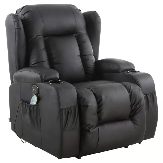 Caesar Electric Leather Auto Recliner Massage Heated Gaming Wing Sofa Chair 2