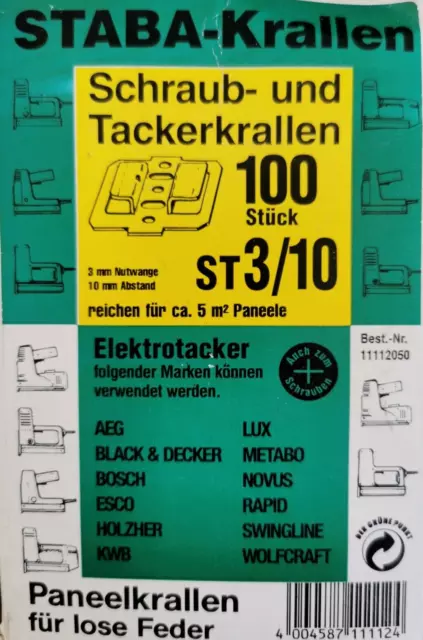 300 Stück Stabakrallen Schraub- u.  Tackerkrallen ST 3/10  Panelkrallen