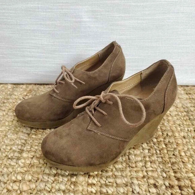 X Appeal Merrit Womens Bootie Size 7 Tan Suede Almond Toe Lace Up Wedge