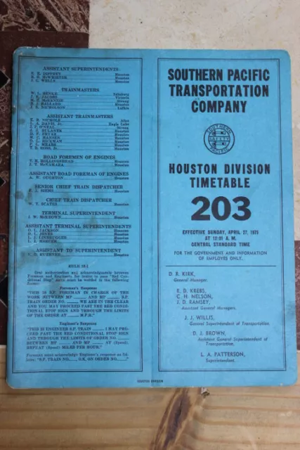 Sp-Southern Pacific Houston Division Employee Timetable #203  April 27,1975