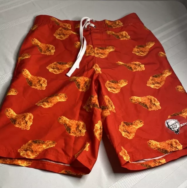 NWOT Men's Medium Swim Trunks Swimsuit  KFC Tie Closure Mesh Chicken Red Orange