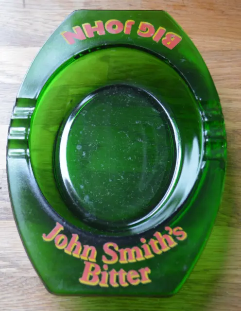 Vintage BIG JIM John Smith Brewery Bitter Beer Large Ashtray Green Glass Oval