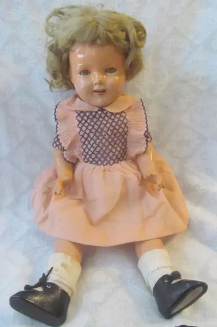 Vintage 1930s Ideal Composition SHIRLEY TEMPLE DOLL 20"~Best Mama Made Dress!