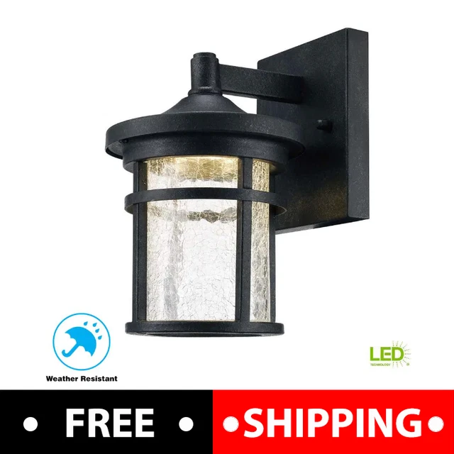 HOME DECORATORS AGED Iron Outdoor LED Wall Lantern w Crackle Glass