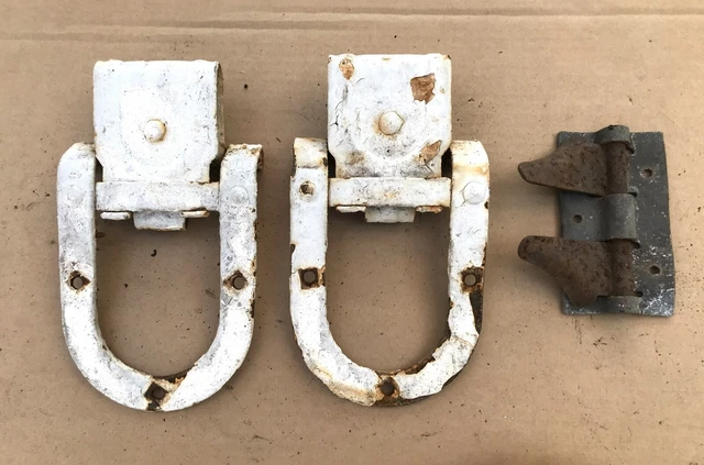 Pair of Antique Cast Iron Barn Door Rollers Hangers Architectural Salvage