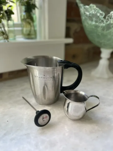 STARBUCKS Barista Milk Steam Frothing 3 pc. PITCHER, THERMOMETER & ESPRESSO CUP