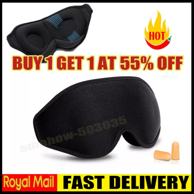 Soft Padded Sleep Mask 3D Eye Blackout Luxurious Eye Cover Travel Blindfold UK